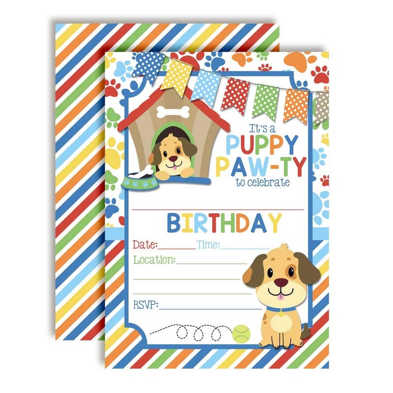 Amanda Creation Dog House Puppy Dog Themed Birthday Party Invitations for Boys, 20 5x7 Fill In Cards with Twenty White Envelopes by AmandaCreation - Image 1
